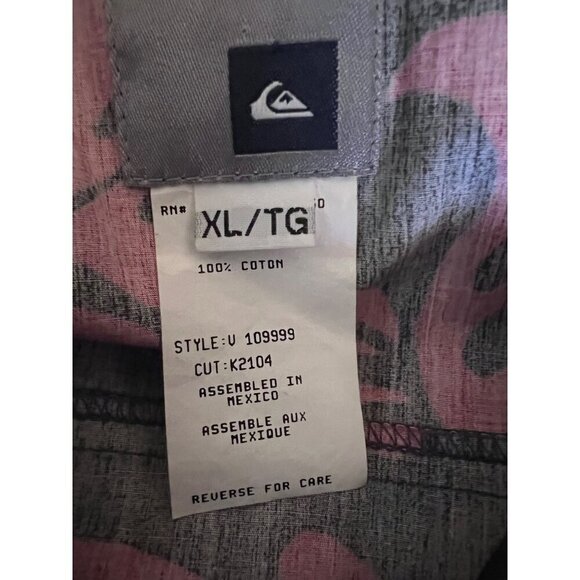 Quicksilver Mens Gray Red Floral Button Up Hawaiian Aloha Shirt XL Pocket New - Picture 7 of 8